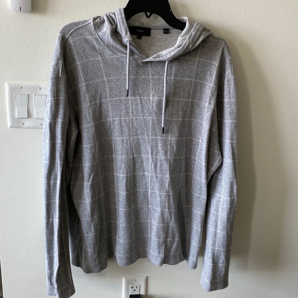Vince | Men's Large | Mens Gray and White Checkered Print Lightweight Sweatshirt